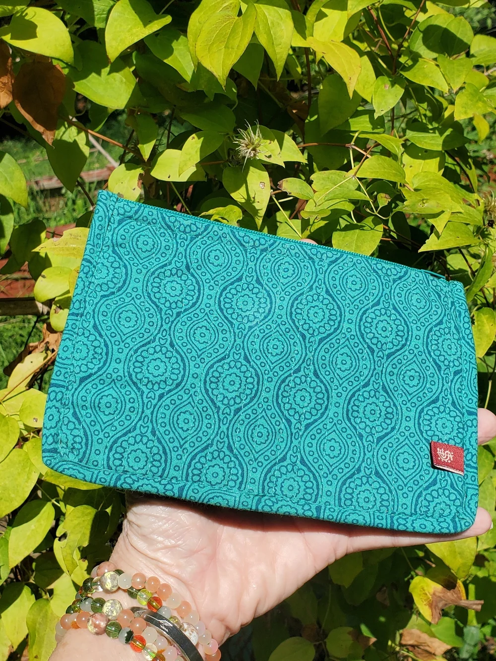 Quilted Bold Teal Patterned Cosmetic Pouch, Cosmetic Bag, Change Purse, Wallet